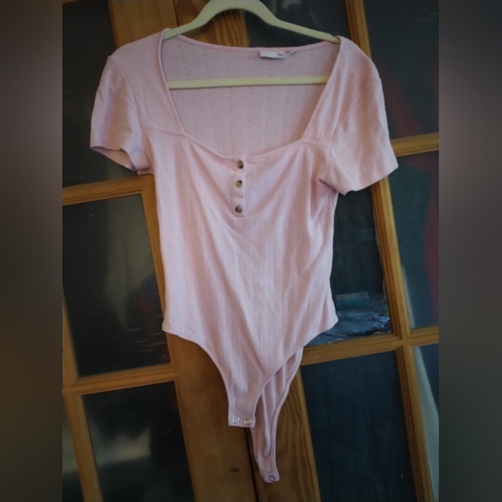 Pink square neck bodysuit